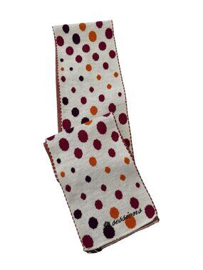 Sessions Y2K Polka Dot Knit Scarf Reversible Burgundy Orange Plum 72 Inch